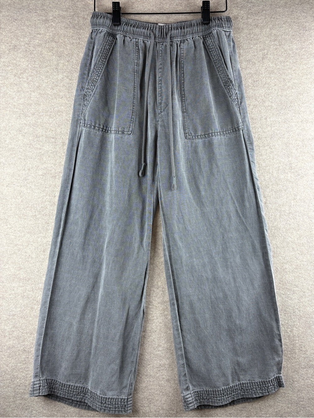 Joie Linen Blend Wide Leg Drawstring Pants Grey Utility Cropped Womens XS
